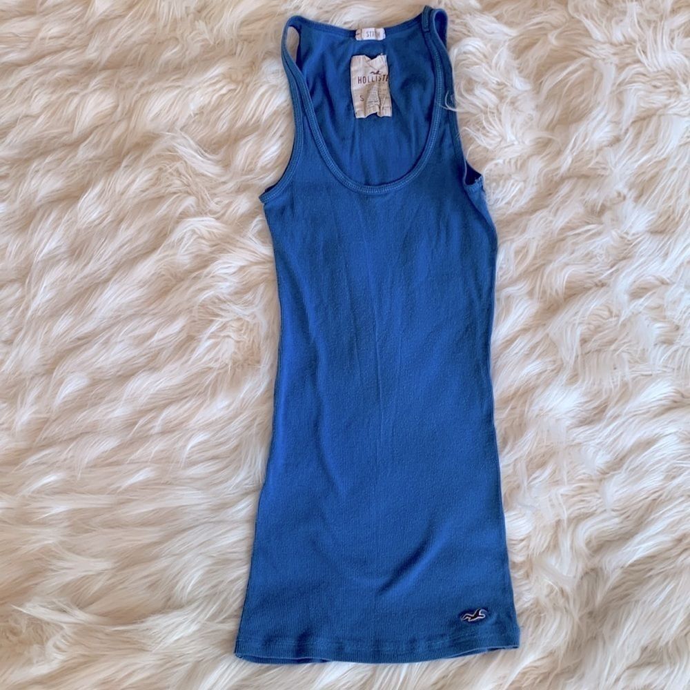 Hollister Cobalt Blue Ribbed Racerback Tank Top Logo Small